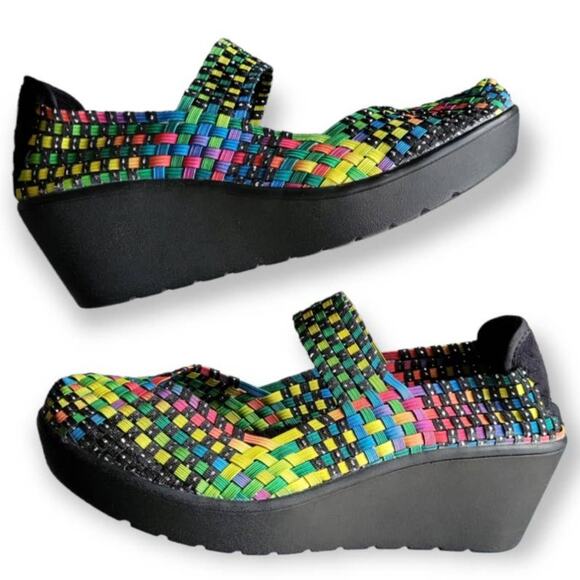 Steve Madden Brice Mary Jane Women’s 10 Multicolor Woven Platform Wedge Comfort - Picture 2 of 7
